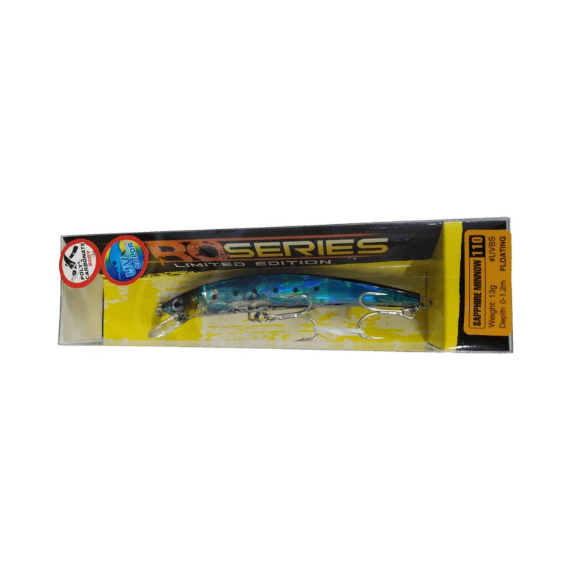 Señuelo Sapphire Minnow 110 RO Series, color azul-plata (UVBS)