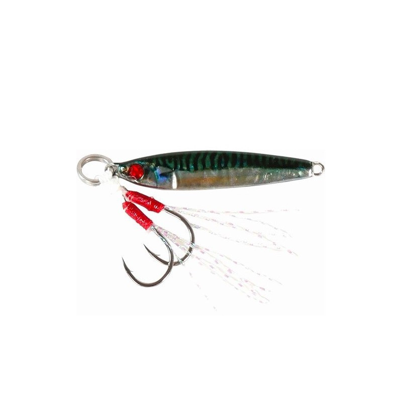 Mini Jig Fishus Umiko Casting, color azul/verde caballa con assist rojo