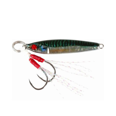 Mini Jig Fishus Umiko Casting, color azul/verde caballa con assist rojo