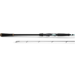 Caña Mustad MedMax, vista completa del blank negro con anillas