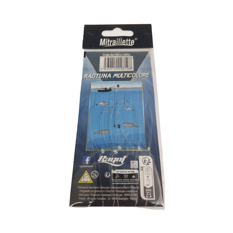 Aparejo de metralleta Sabiki Ragtuna 8255S de Ragot montado con anzuelos VMC