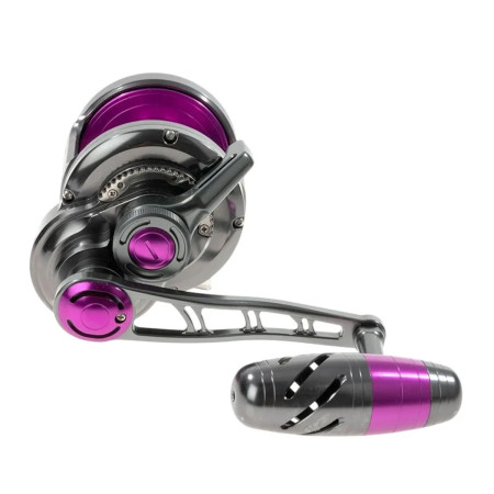 Carrete Hart Miura Speed Jig 300, cuerpo gris con bobina morada