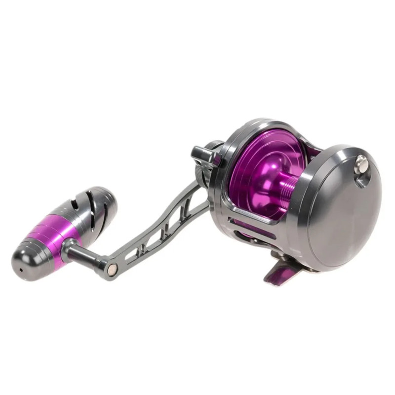 Carrete Hart Miura Speed Jig 300, vista lateral manivela morada