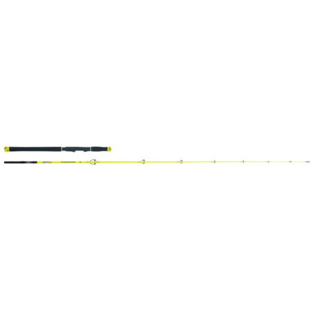Caña Seika RAZOR desplegada al completo, blank amarillo flúor de 2,10 m con las anillas alineadas