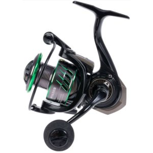 Carrete Hart Invader 3000 de spinning ligero, con cuerpo negro de grafito y bobina de aluminio con detalles en verde
