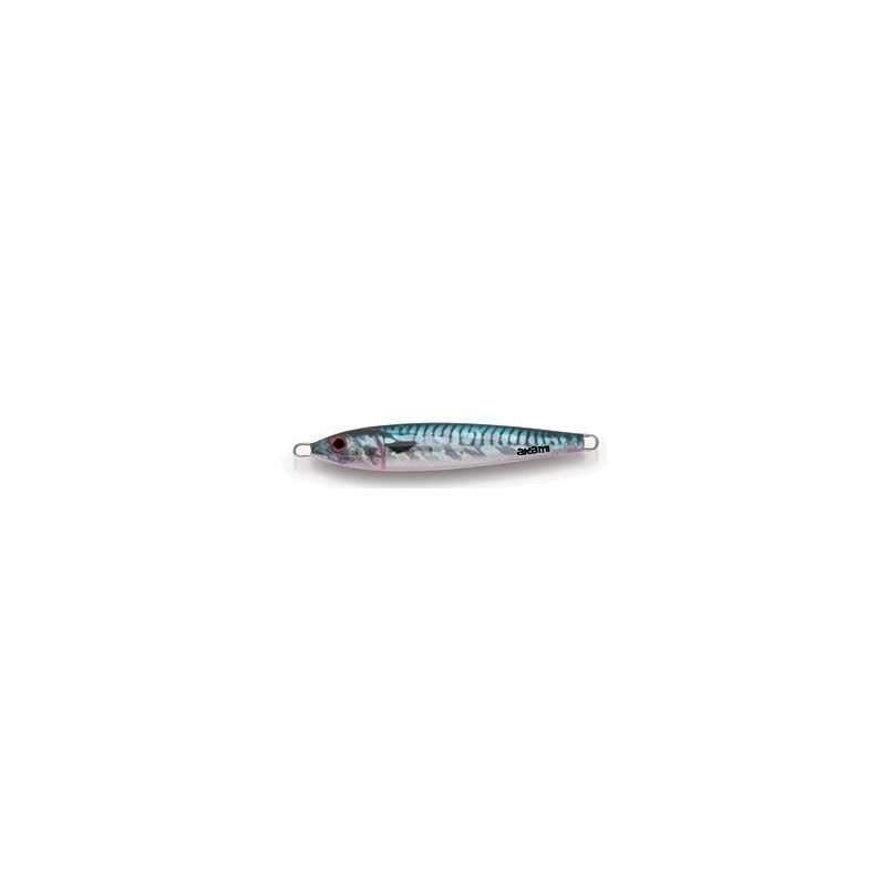 Jig Akami Dumy en color Mackerel Blue, con las rayas azules de la caballa sobre el acabado holográfico