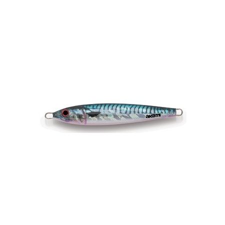 Jig Akami Dumy en color Mackerel Blue, con las rayas azules de la caballa sobre el acabado holográfico