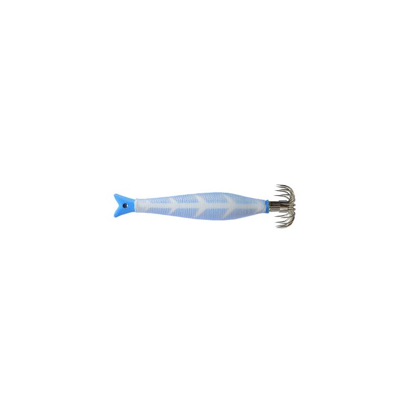 Jibionera DTD Poseidon Glow en Blue Luminous, con el cuerpo de hilo azul y blanco y la cabeza azul en punta