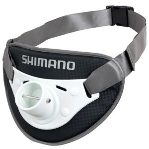 Cinturón de combate Shimano Fighting Belt en vista tres cuartos, con correa gris extra ancha y hebilla negra de presión