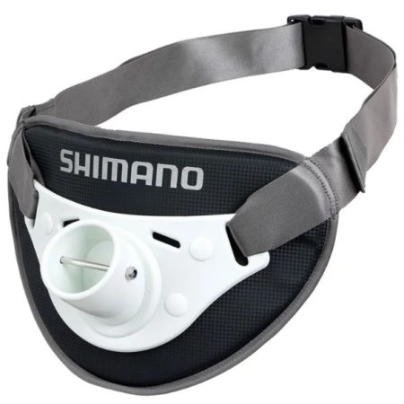Cinturón de combate Shimano Fighting Belt en vista tres cuartos, con correa gris extra ancha y hebilla negra de presión